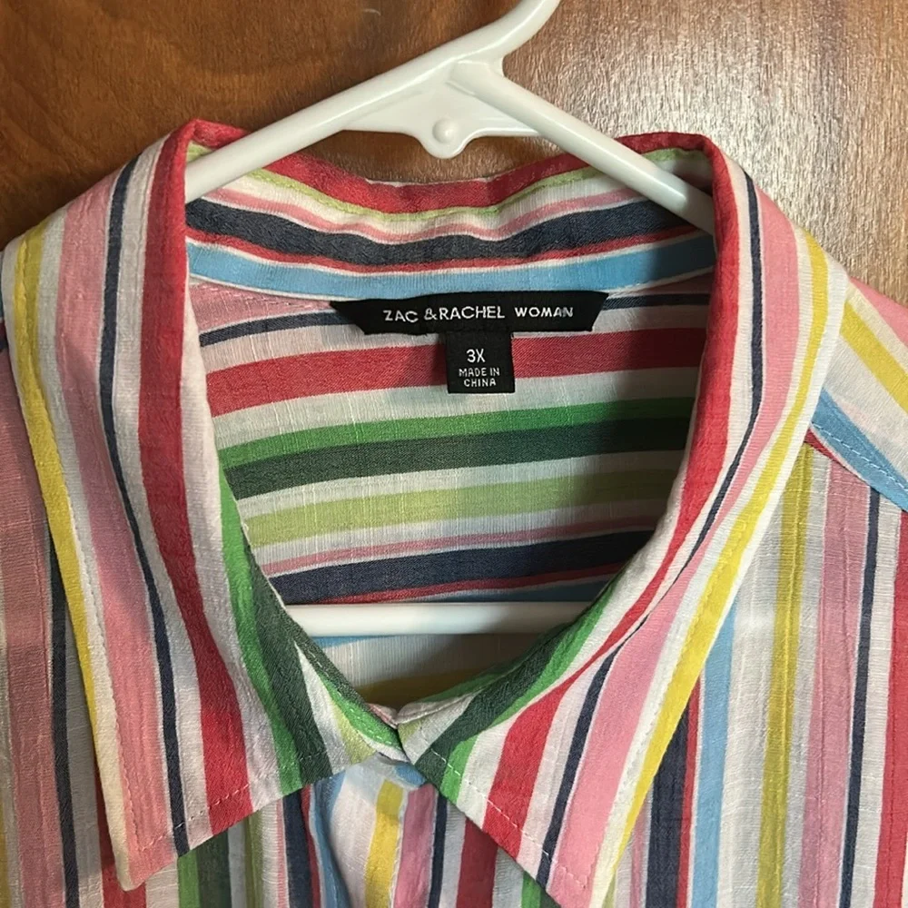Zac & Rachel Striped Button Down Lightweight Shirt Size 3X - Picture 2 of 5